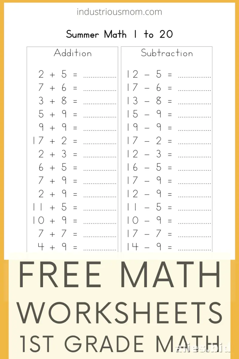 Free Printable Subtraction Worksheets For 1st Grade #2