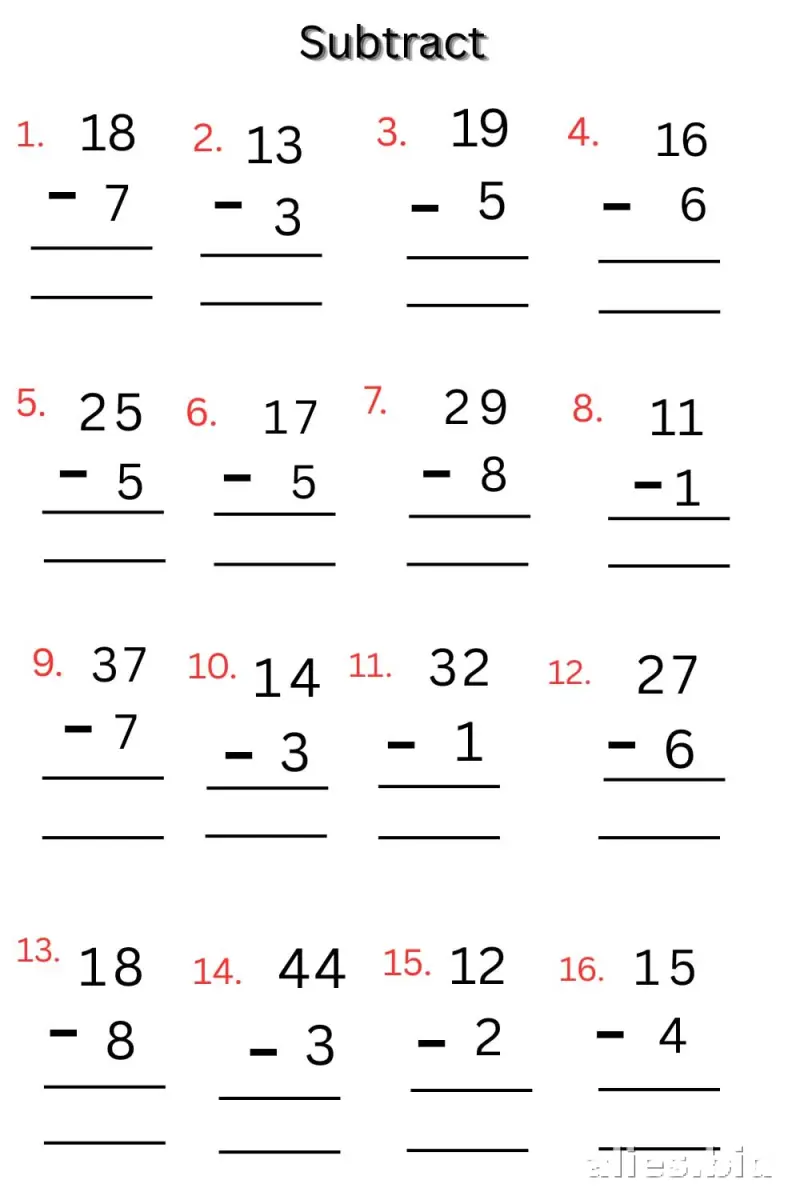Free Printable Subtraction Worksheets For 1st Grade #13