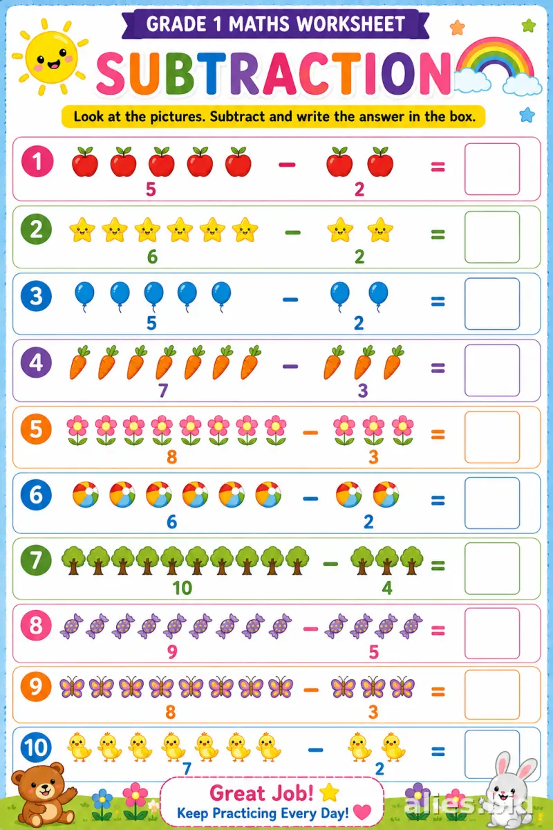 Free Printable Subtraction Worksheets For 1st Grade #15