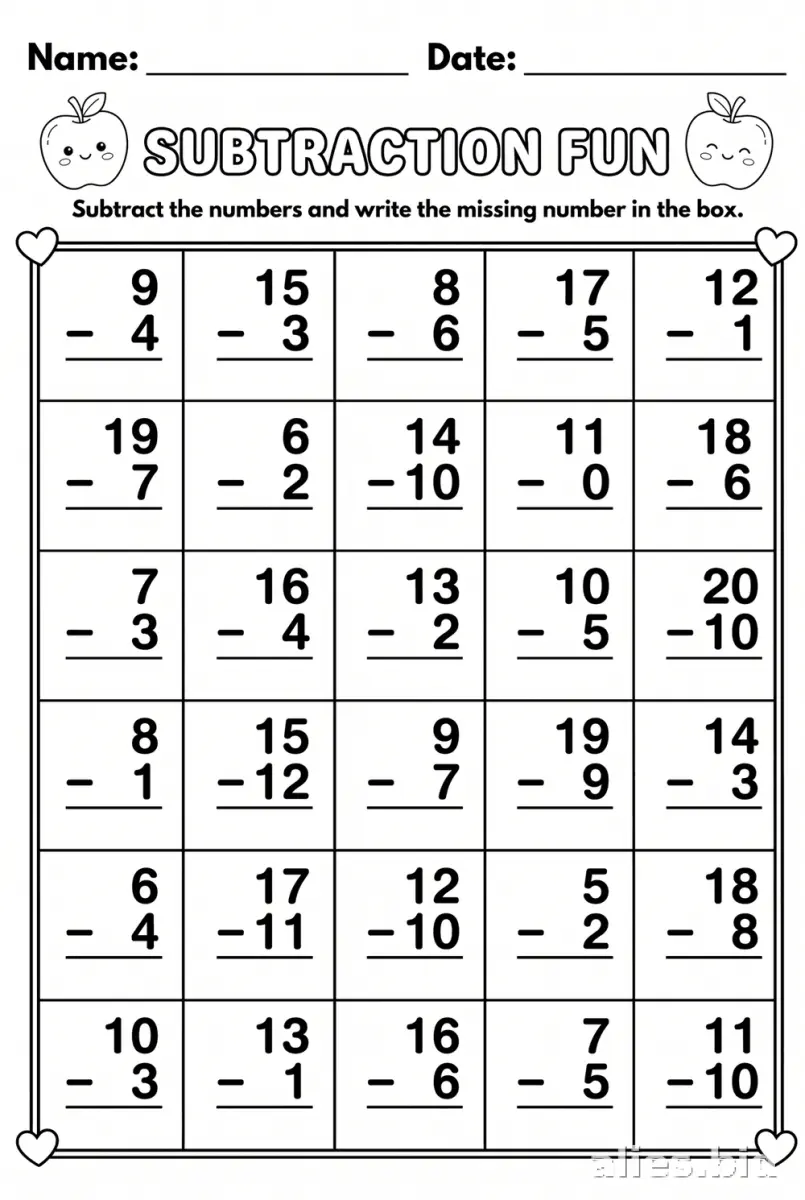 Free Printable Subtraction Worksheets For 1st Grade #6