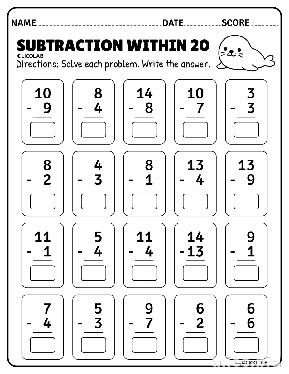 Free Printable Subtraction Worksheets For 1st Grade #9