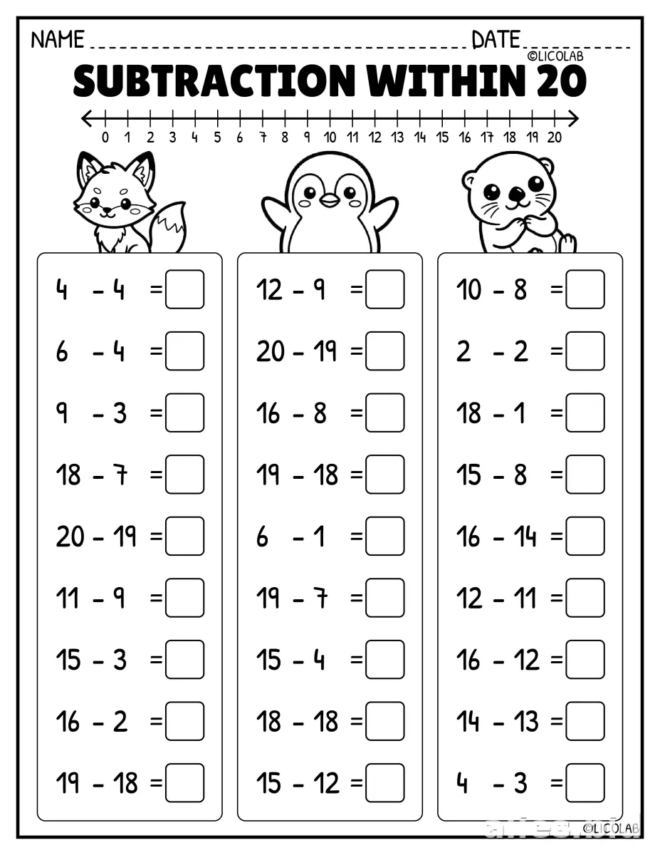 Free Printable Subtraction Worksheets For 1st Grade #12