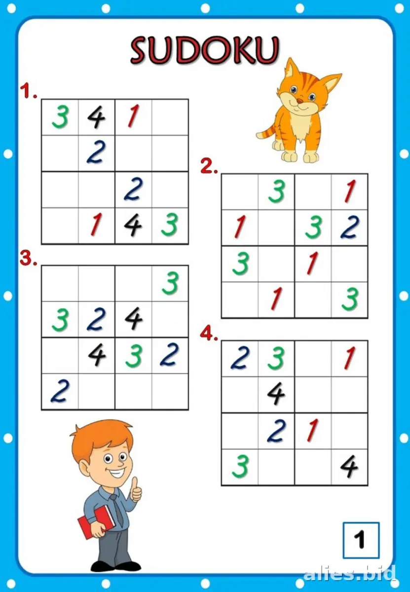Free Printable Sudoku Puzzle Worksheet For Kids #9