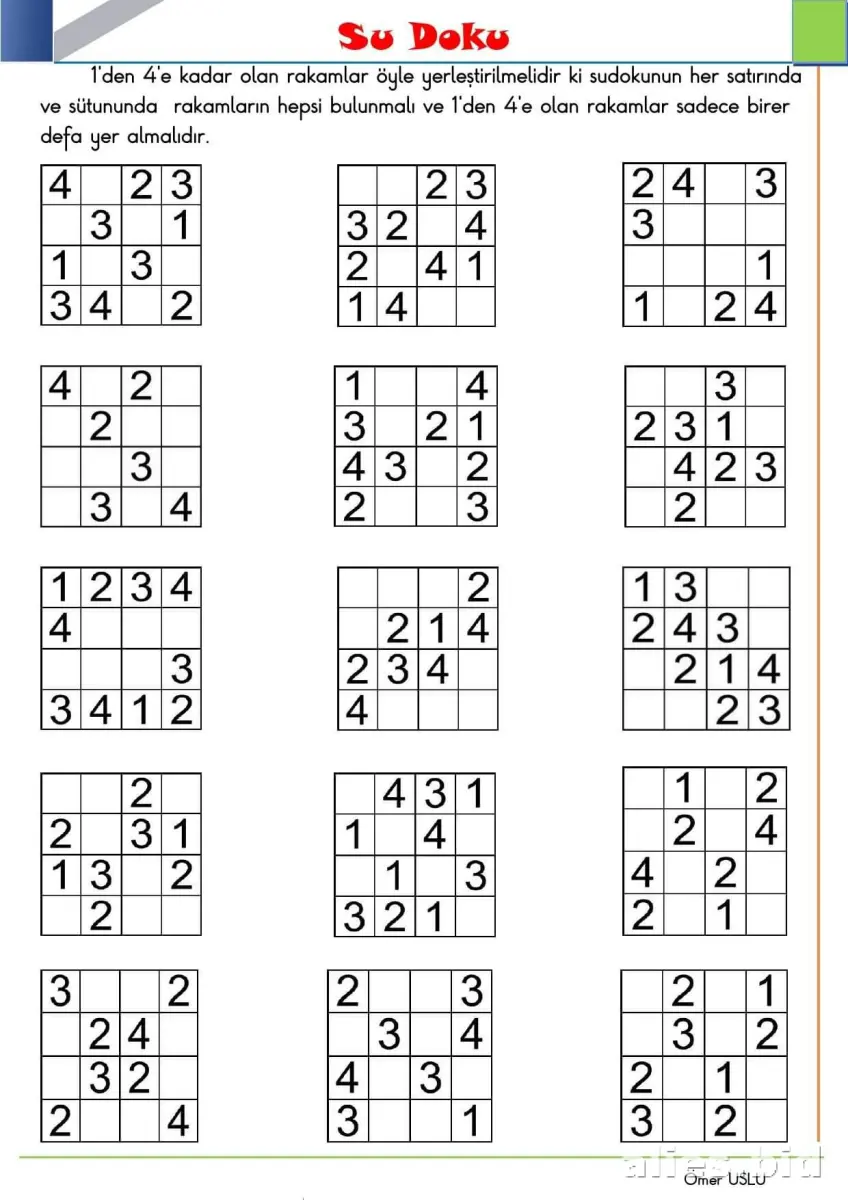 Free Printable Sudoku Puzzle Worksheet For Kids #6