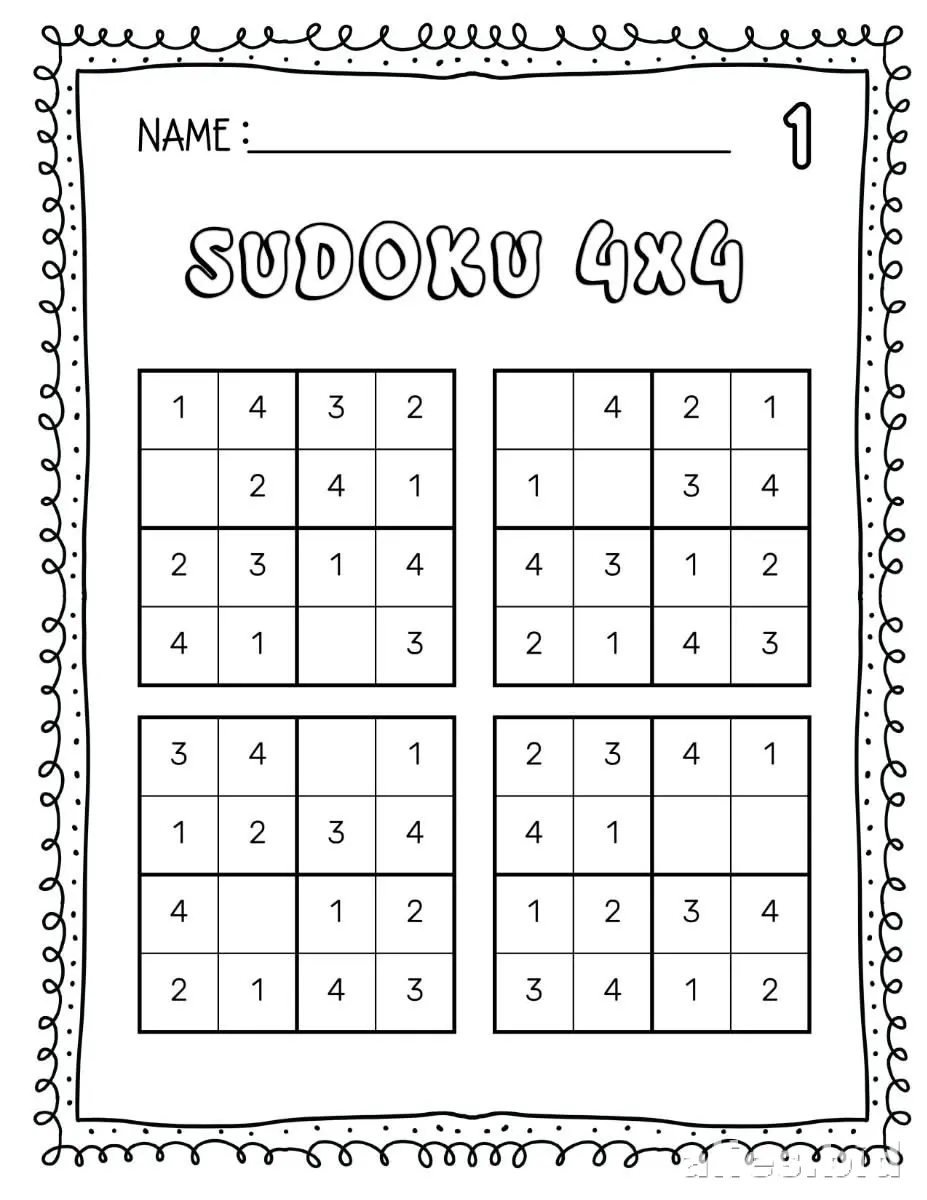 Free Printable Sudoku Puzzle Worksheet For Kids #4