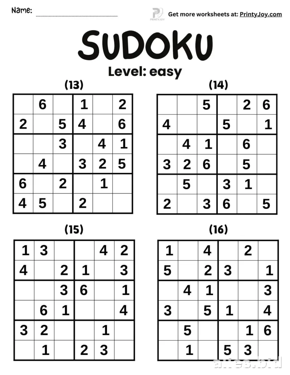 Free Printable Sudoku Puzzle Worksheet For Kids #11
