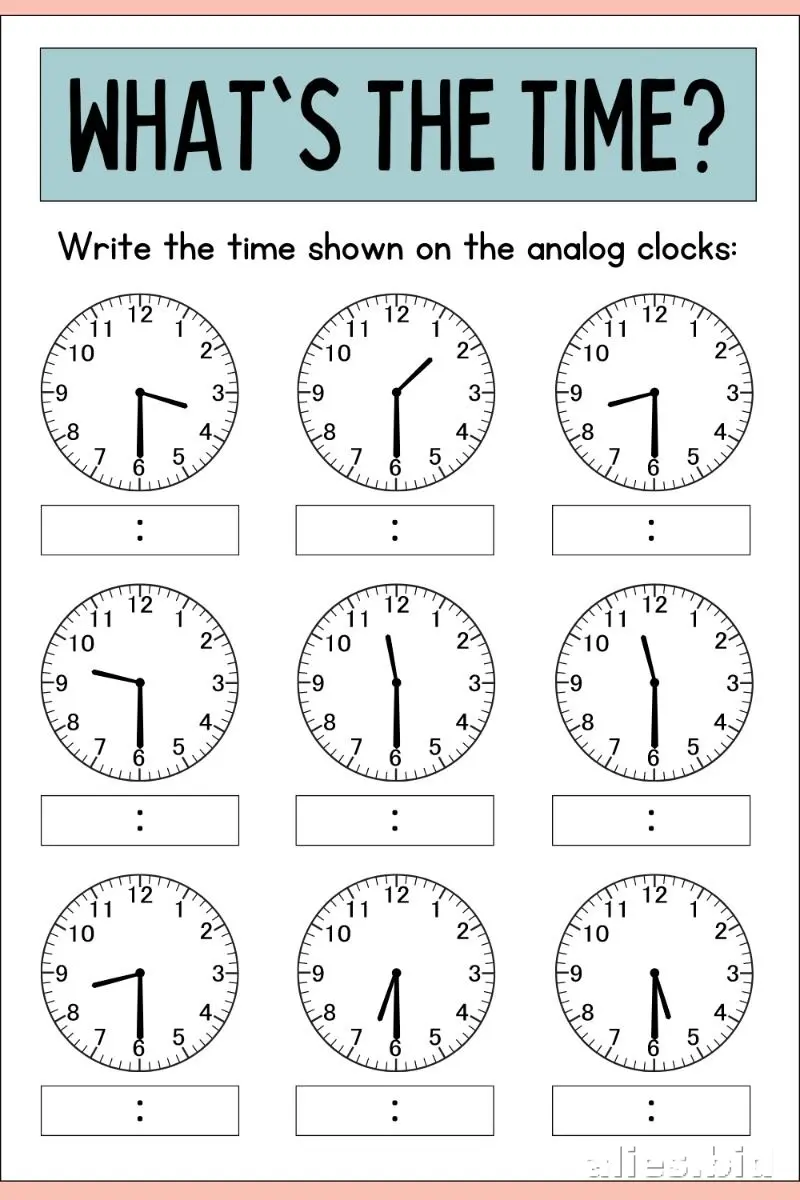Free Printable Telling Time Worksheet For Kids #2