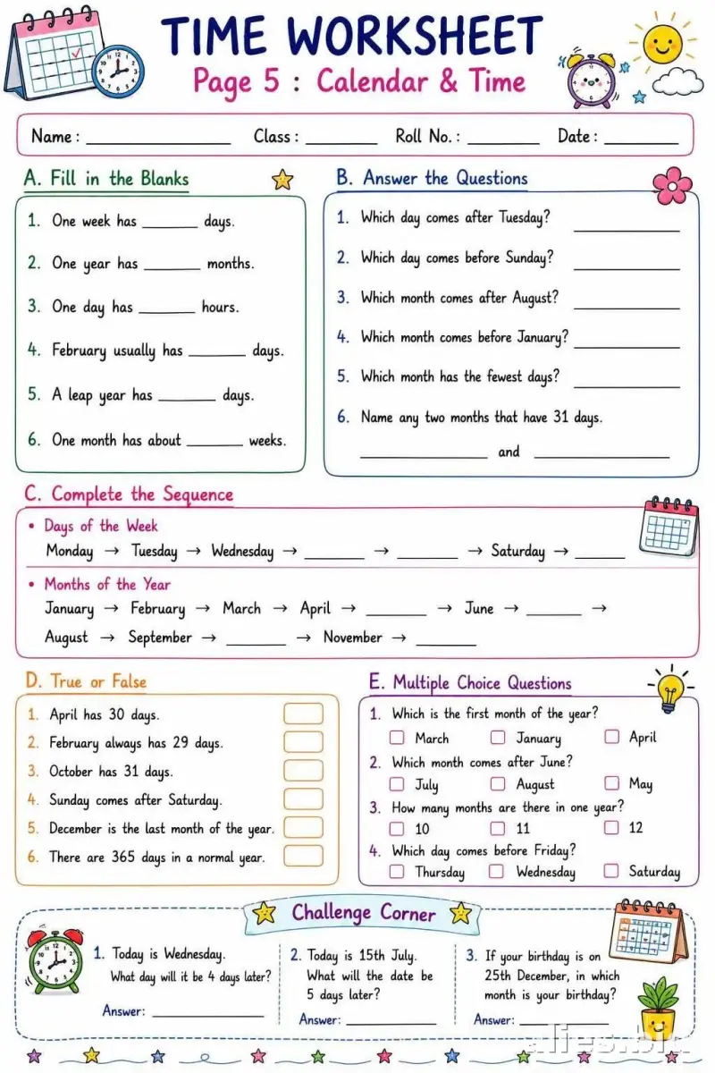 Free Printable Telling Time Worksheet For Kids #4