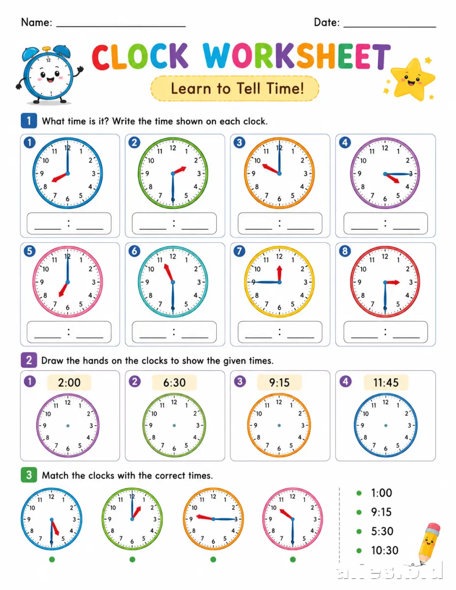 Free Printable Telling Time Worksheet For Kids #12