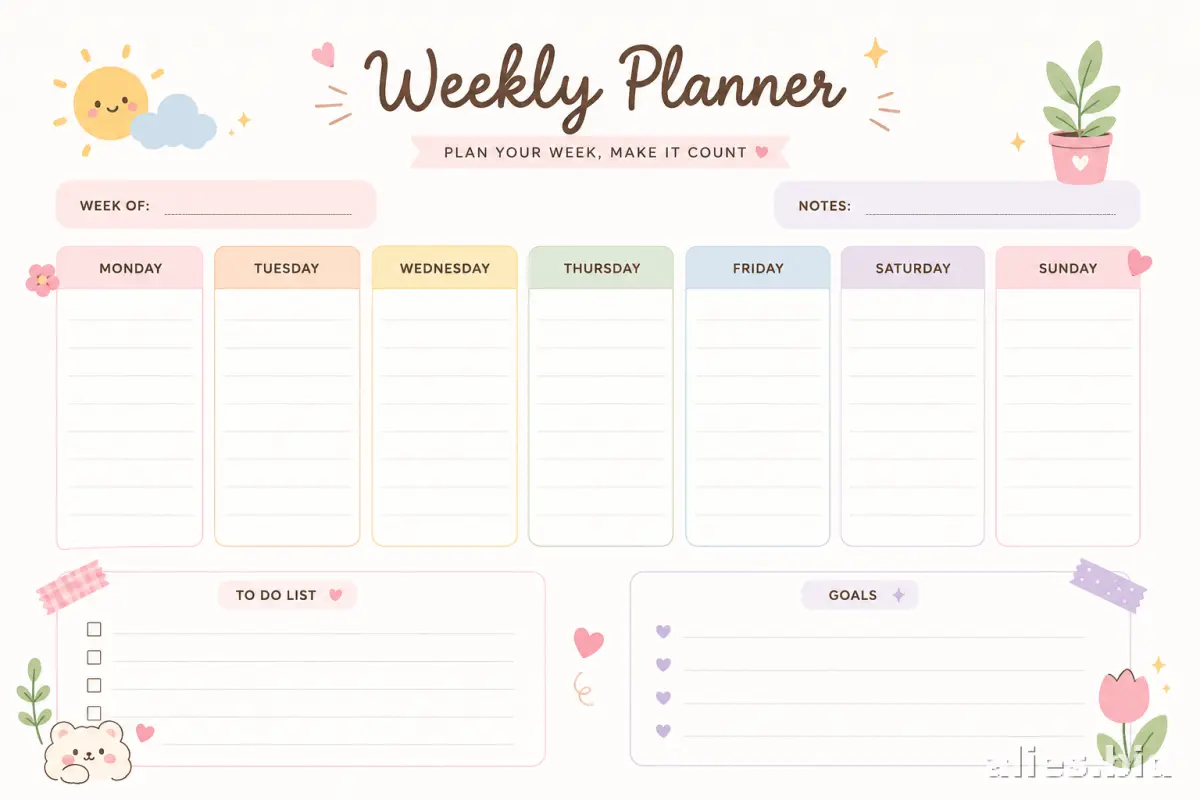 Free Printable Weekly Planner Template Free Worksheet #17