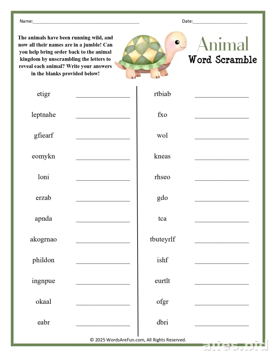 Free Printable Word Scramble Worksheet Free #4