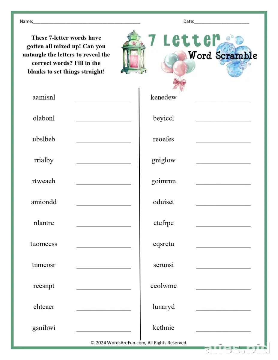 Free Printable Word Scramble Worksheet Free #7