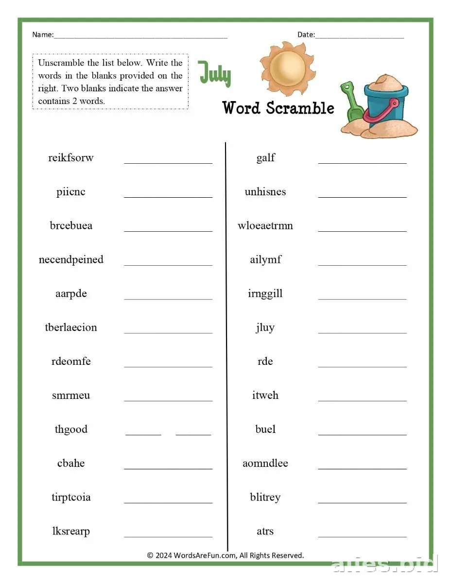 Free Printable Word Scramble Worksheet Free #6
