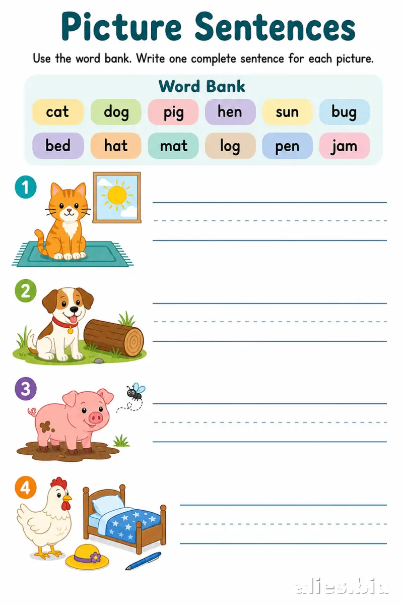 Free Printable Writing Sentences Worksheet For Kids #7