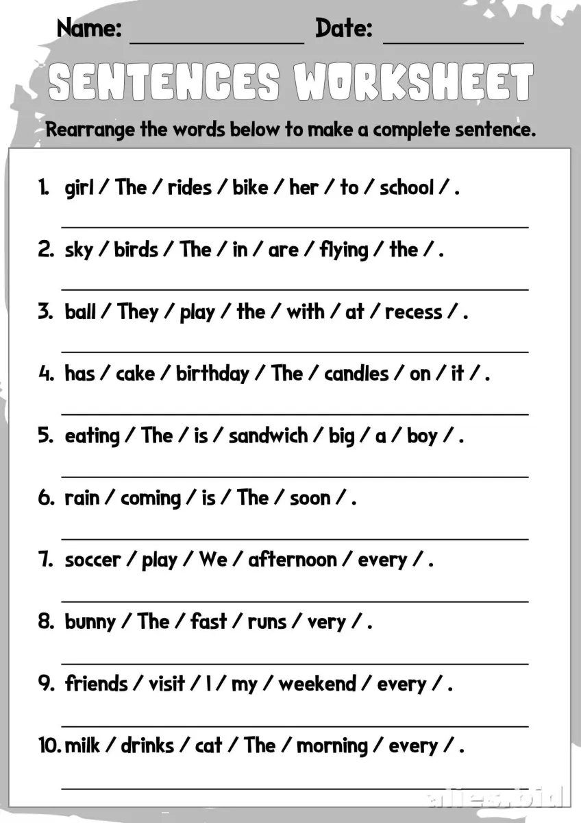 Free Printable Writing Sentences Worksheet For Kids #2