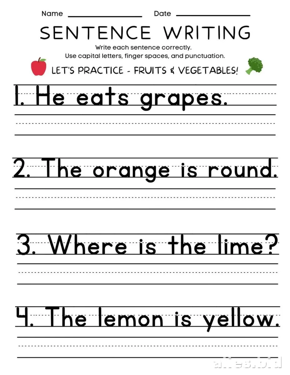 Free Printable Writing Sentences Worksheet For Kids #4