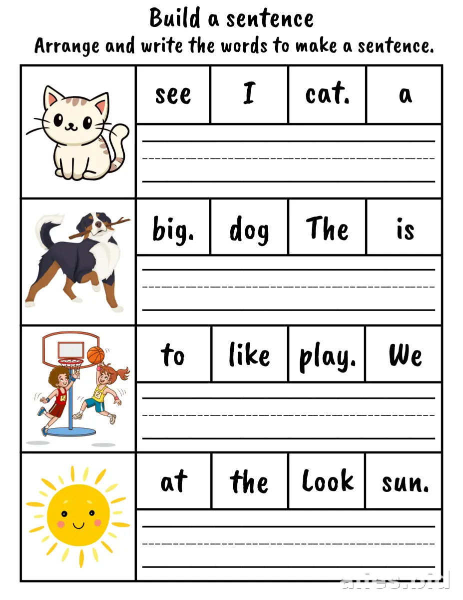 Free Printable Writing Sentences Worksheet For Kids #10
