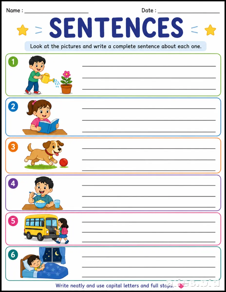 Free Printable Writing Sentences Worksheet For Kids #13