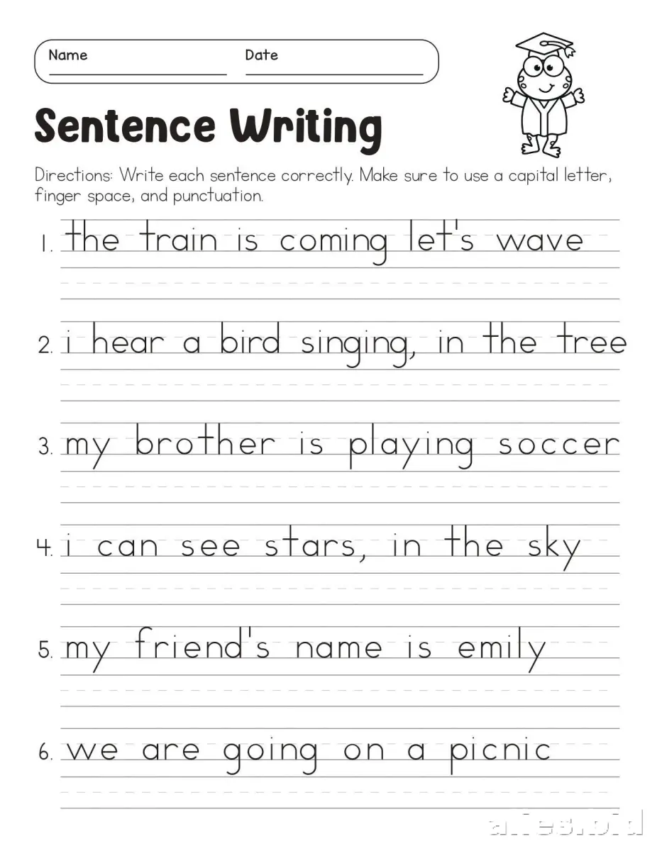 Free Printable Writing Sentences Worksheet For Kids #14