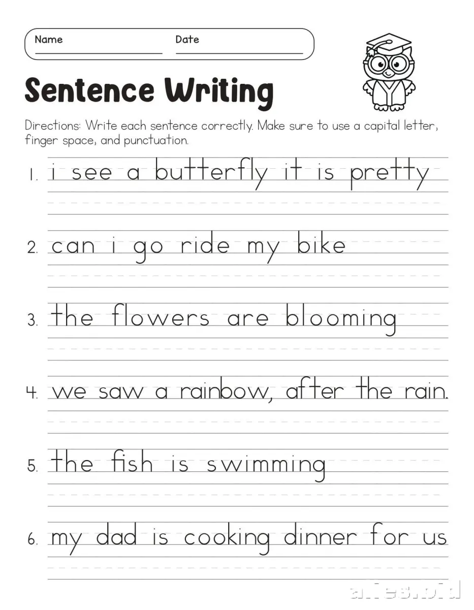 Free Printable Writing Sentences Worksheet For Kids #15